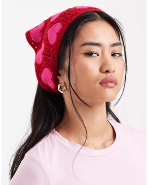 Pieces Bandana Roja Y Rosa Con Patrón De Corazones De Croché De -Rojo
