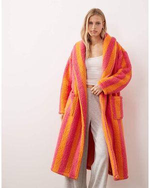 Threadbare Long Striped Robe - Red