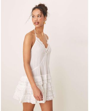 Miss Selfridge Beach Cheesecloth Dropped Waist Mini Dress - White