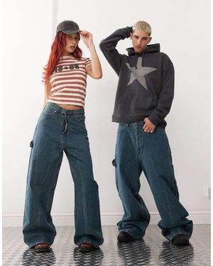 Weekday Unisex Bash Loose Fit Wide Leg Carpenter Jeans - Blue