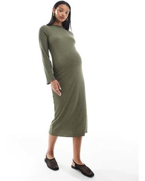 Mama.licious Mamalicious Maternity Ribbed Midi Dress With Lettuce Edge Detail - Green