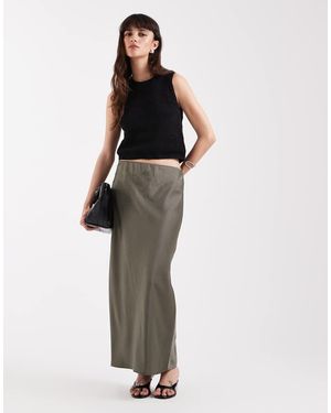 River Island Falda Larga De Satén De -Verde - Gris