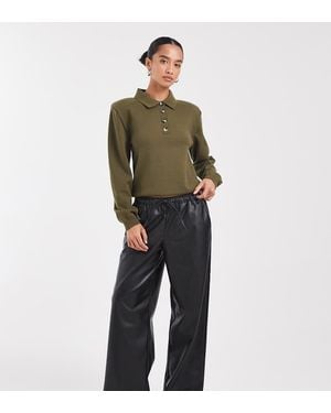 Vero Moda Tie Waist Wide Leg Faux Leather Trouser - Green