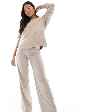 Bershka Petite Wide Leg Tailored Trousers - White