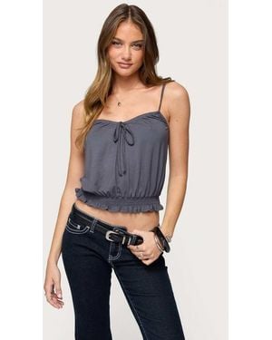 Edikted Ripley Tie Front Tank Top - Blue