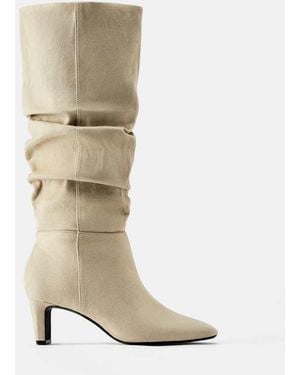 Pull&Bear Ruched Tall Boots - Natural