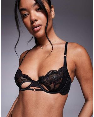 ASOS Anika Lace & Mesh Cut Out Underwired Bra With Ring Details - Black