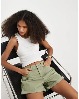 Vero Moda Loose Denim Shorts With Turn Up - Green