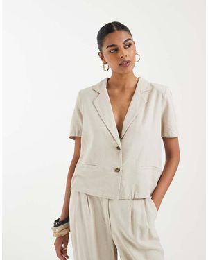 Vero Moda Linen Touch Short Sleeve Blazer - Natural