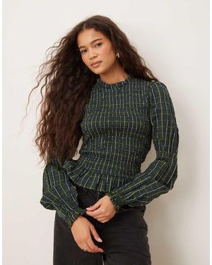 Neon Rose Shirred Detail Long Sleeve Top - Grey