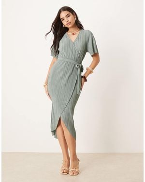 Y.A.S Plisse Wrap Midi Dress - Natural