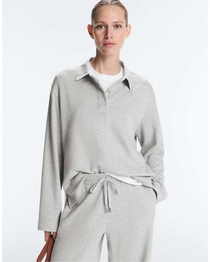 Oysho Mélange Piqué Long-Sleeve Polo Shirt - Grey