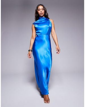 EVER NEW High Neck Satin Maxi Dress - Blue