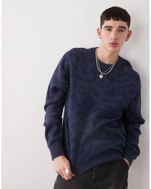 Weekday Murray - pull en jacquard léopard ton sur ton - foncé - Bleu