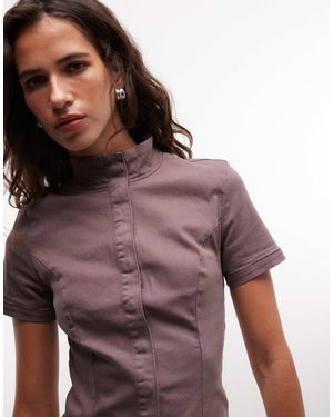 Weekday Top Strutturato Slavato Con Bottoni - Viola