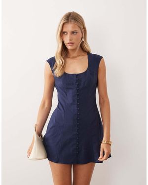 ASOS Square Neck Button Down Mini Sundress - Blue
