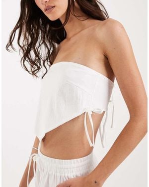 4th & Reckless Linen Blend Bandeau Scarf Hem Tie Detail Beach Top Mix & Match Co-ord - White