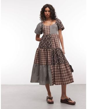 Daisy Street Puff Sleeve Midaxi Smock Dress - Brown