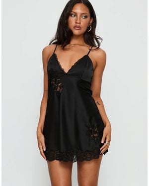 Princess Polly Aloura Satin Spliced Lace Detail Cami Mini Dress - Black