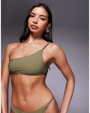 ASOS Tina Twisted Paper Touch One Shoulder Crop Bikini Top - Green