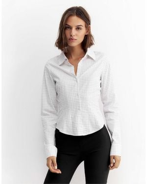 Pull&Bear Chemise ajustée à larges poignets en charbon - Blanc