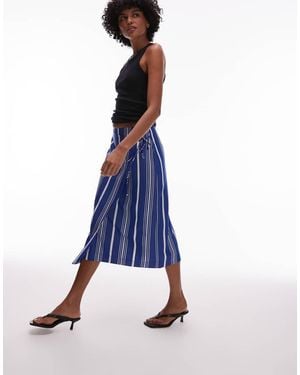 ARKET Falda Playera Midi Azul Cruzada Con Raya Diplomática De Lino De