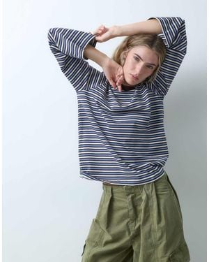 ONLY Solo Top A Maniche Lunghe A Righe E Marroni - Blu