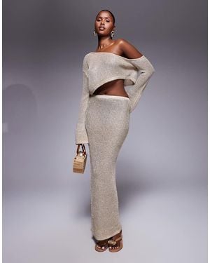 Wanderdoll Gigi Metallic Knit Maxi Beach Skirt Co-Ord - Grey