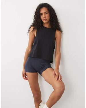 4505 Dropped Armholes Cropped Cotton Tank Top With Quick Dry Finish - Blue