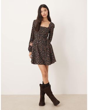 Glamorous Long Sleeve Square Neck Mini Dress - Natural