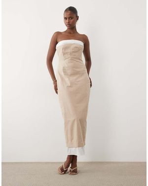 ASOS Structured Bandeau Midaxi Dress With Contrast Panel - Natural