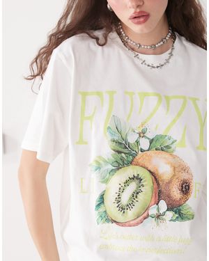 Monki – oversize-t-shirt mit floralem fruchtprint - Weiß