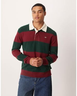 GANT Fine Knit Lambswool Striped Rugby Polo - Red