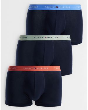 Tommy Hilfiger Signature Cotton 3 Pack Trunks With Blue/grey/red Waistbands