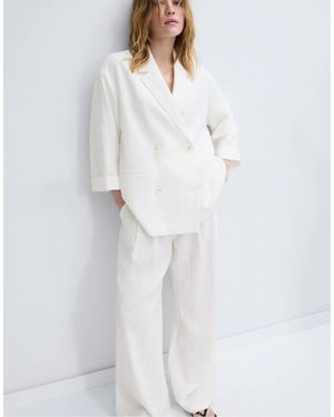 Stradivarius Flowing Double-breasted Blazer - White