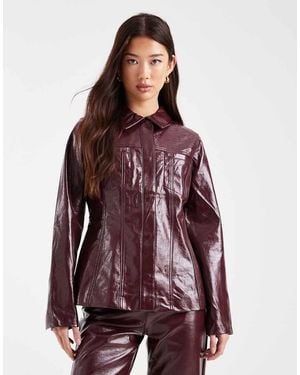 Vero Moda Cinched Waist Vinyl Jacket Co-ord - Purple
