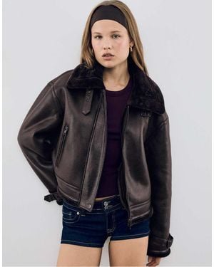 Stradivarius Double-faced Faux Leather Jacket - Blue