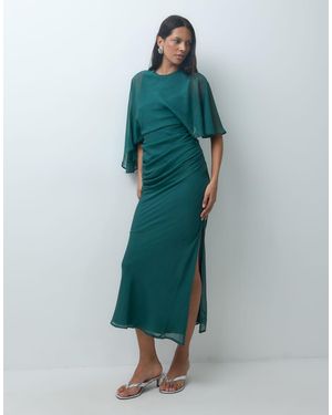 ASOS Maxi Chiffon Jurk Met Asymmetrische Mouwen - Groen