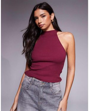 ASOS Top Senza Maniche Color Bacca A Coste Con Scollo Largo E Bottoni - Viola