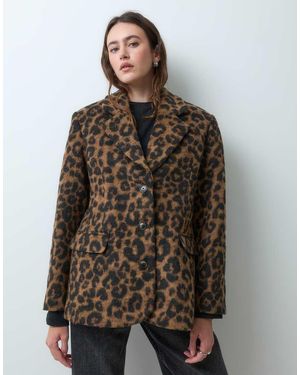 ASOS Oversized Blazer Zonder Kraag Met Luipaardprint - Bruin