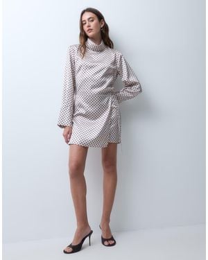 ASOS High Neck Satin Mini Dress With Wrap Skirt - Grey