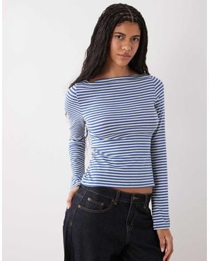 Weekday Annie Soft Boat Neck Long Sleeve Top - Blue