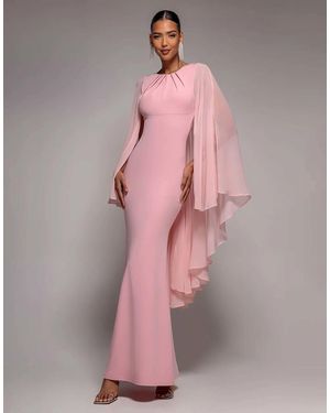 Goddiva Cape Sleeve Chiffon And Sculpting Stretch Jersey Crepe Maxi Dress - Pink