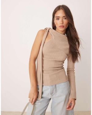 Pretty Lavish Asymmetric Sparkle Knit Top - Natural