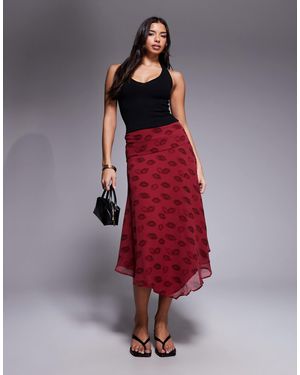 ASOS Chiffon High Low Hem Co-Ord Midi Skirt - Red