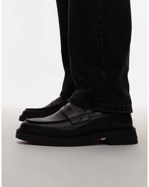 Tommy Hilfiger Cut Out Detailing Classic Leather Loafers - Black