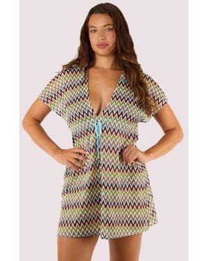 Wolf & Whistle Kalahari Zig Zag Crochet Beach Kaftan - Green