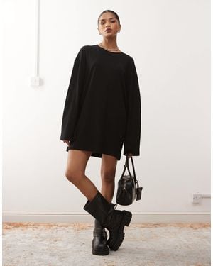 Weekday Oversized Long Sleeve T-shirt Dress - Black