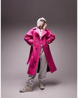 TOPSHOP Super Oversized Brushed Trench Coat - Pink