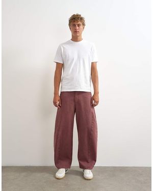 TOPMAN Vaquero De Corte Barrel Rígido En Lavado-Rojo - Blanco